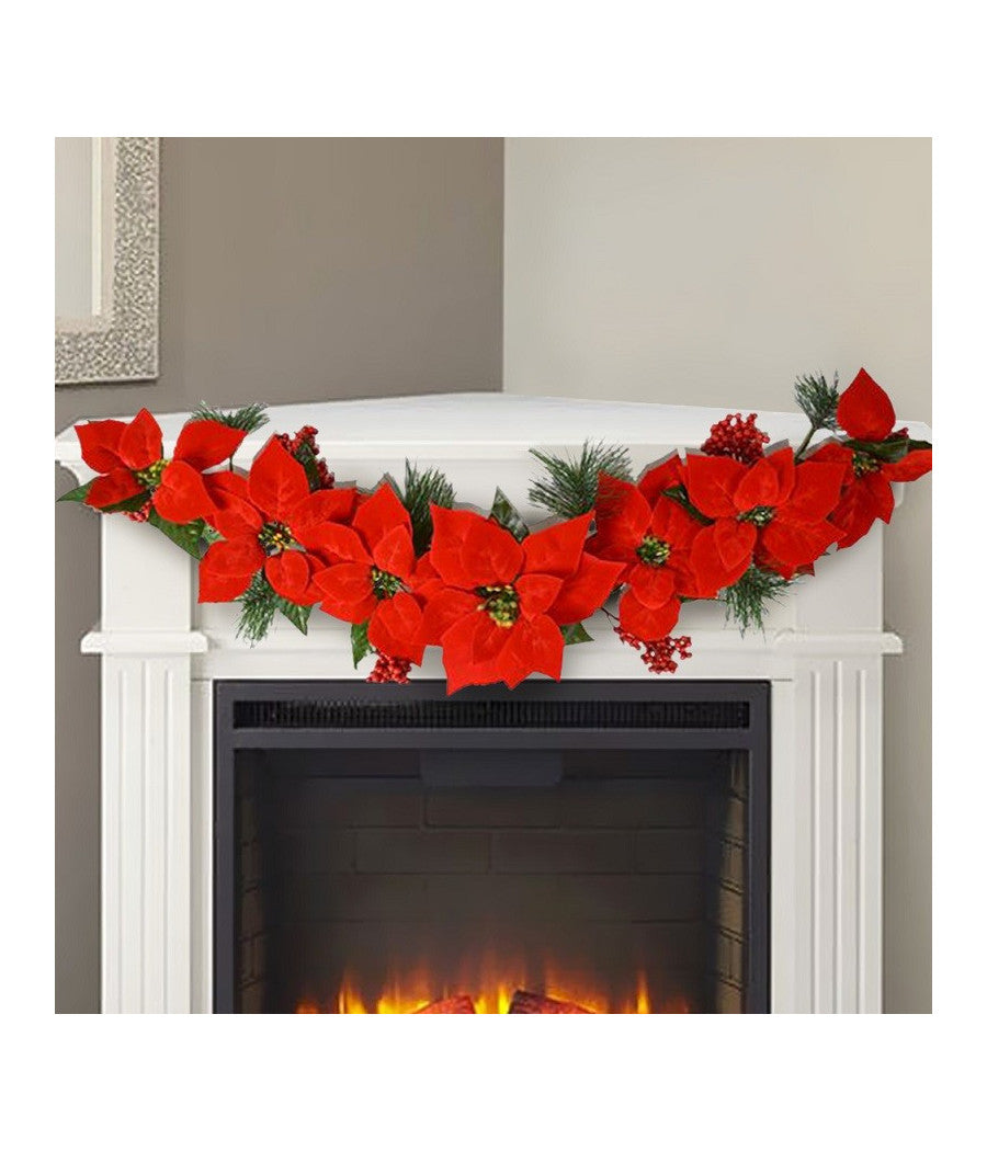 Ghirlanda Natalizia Con Stella Di Natale 5 Fiori  Decorazioni Natalizie Casa         