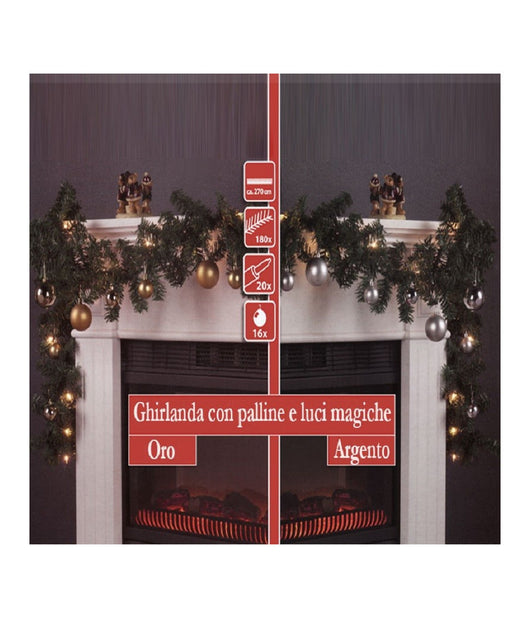 Ghirlanda Natalizia Per Casa Camino Albero Natale 20 Luci E 16 Sfere Vari Colori         