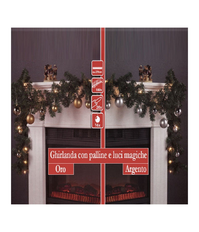 Ghirlanda Natalizia Per Casa Camino Albero Natale 20 Luci E 16 Sfere Vari Colori         