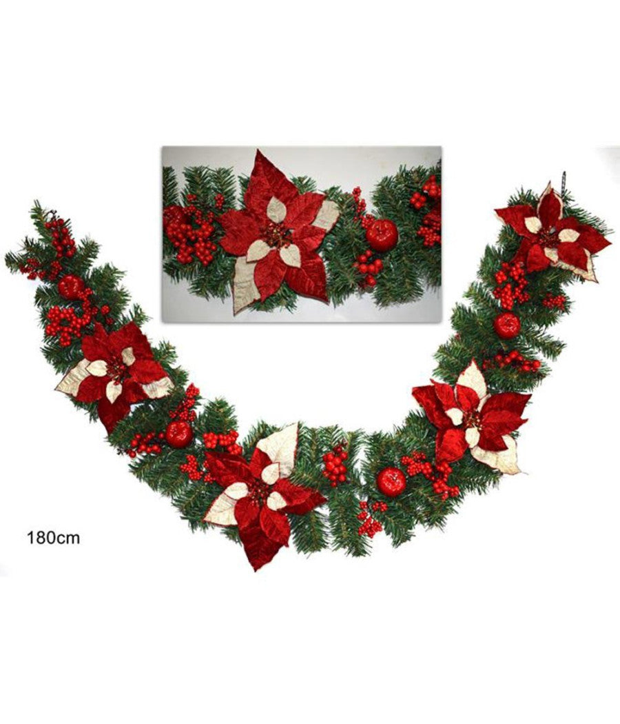 Ghirlanda Natalizia Stella Di Natale Fiori E Bacche Decorazioni Natalizie 180cm         