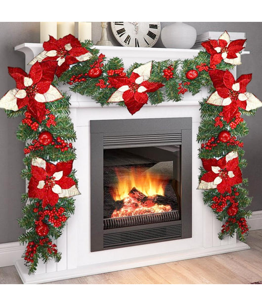 Ghirlanda Natalizia Stella Di Natale Fiori E Bacche Decorazioni Natalizie 180cm         