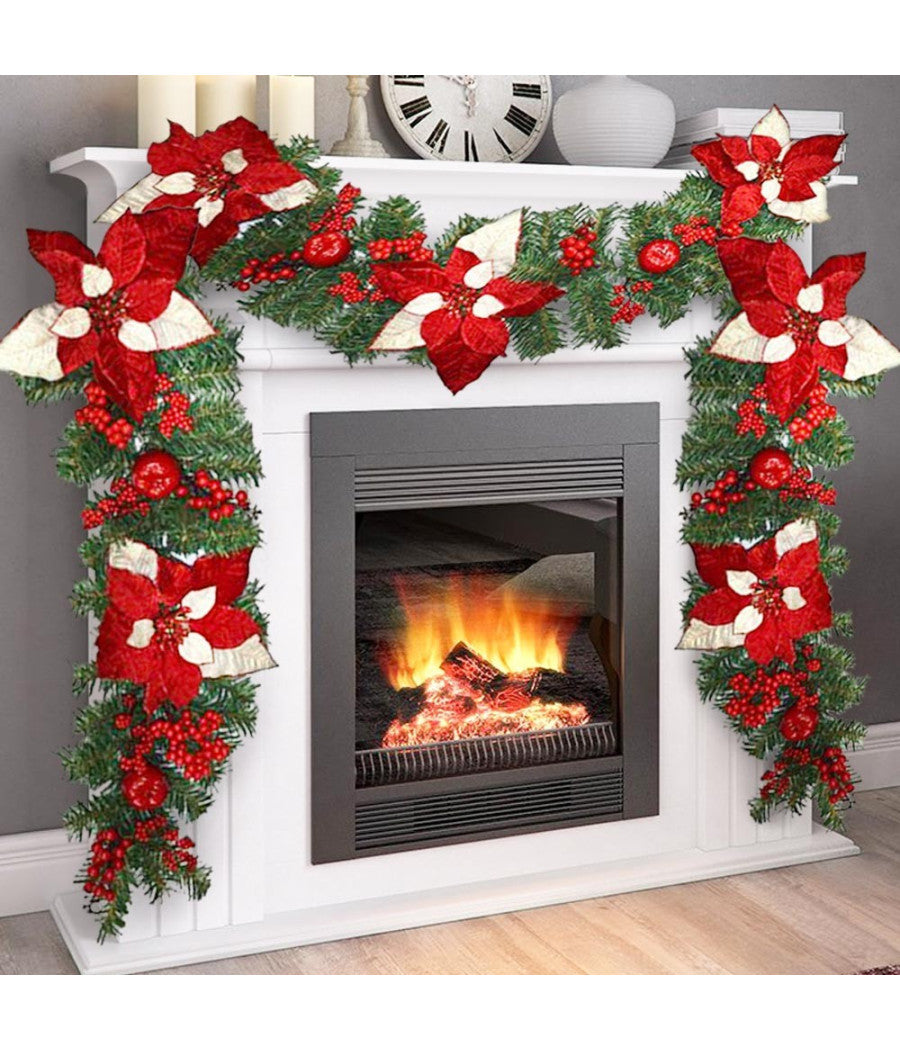 Ghirlanda Natalizia Stella Di Natale Fiori E Bacche Decorazioni Natalizie 180cm         