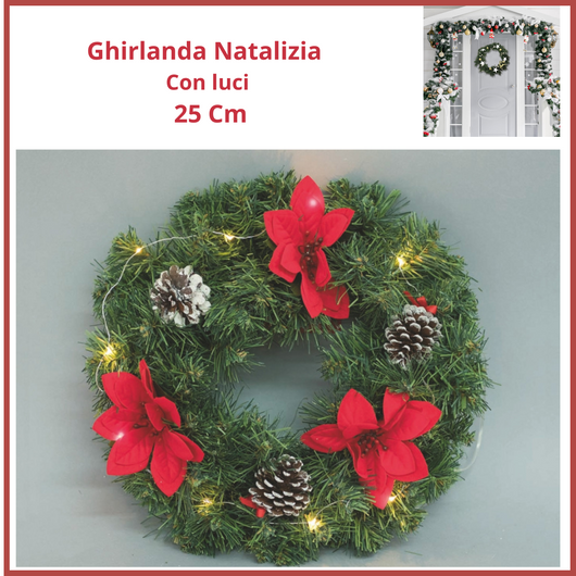 Ghirlanda natalizia fuori porta con stella di natale pigne e luci per decorare l'ingresso di casa decorazioni vintage addobbi natalizi