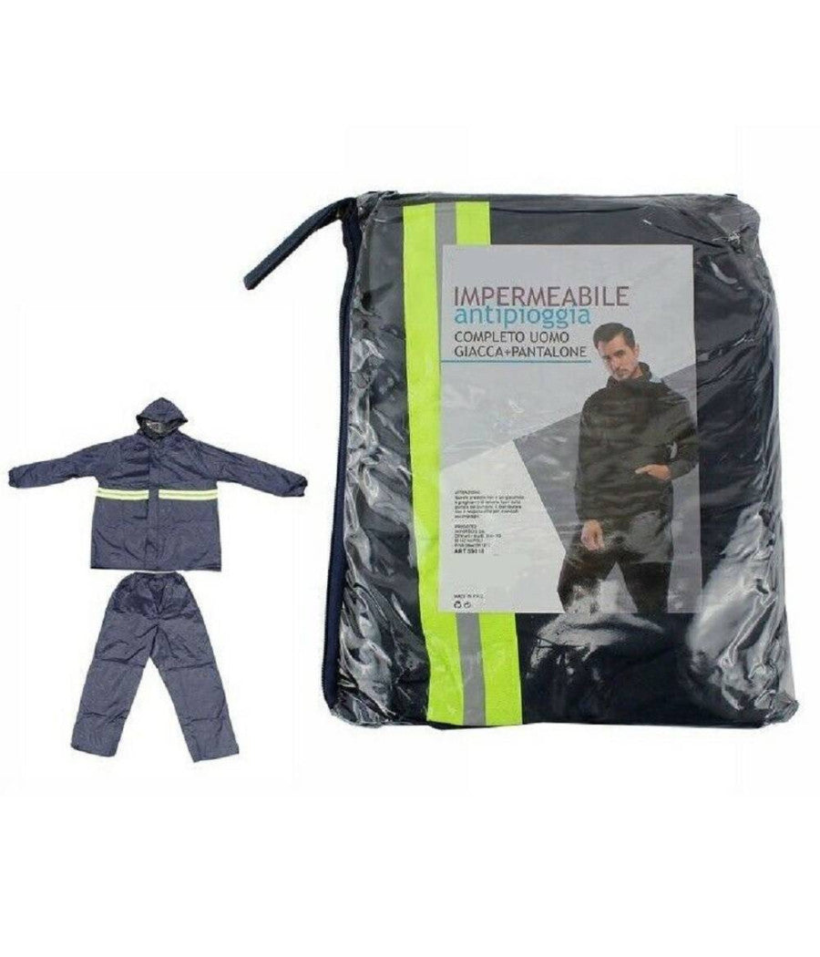 Giacca Mantella Impermeabile Pvc Anti Pioggia Con Cappuccio Pantaloni Uomo 59018         