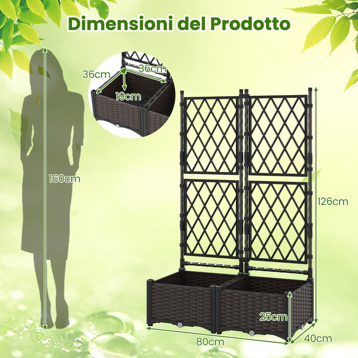 Letto da giardino rialzato con tralicci e drenaggio, Recinzione di privacy in piedi per patio balcone esterno Nero-Fioriere
