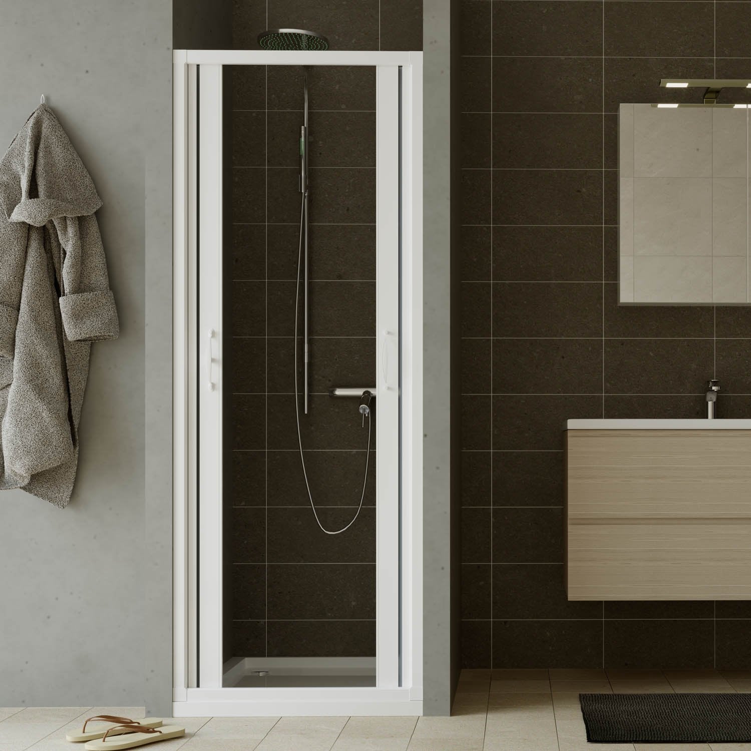 Porta doccia a soffietto in PVC 140 cm H 185 mod. Giglio con apertura centrale