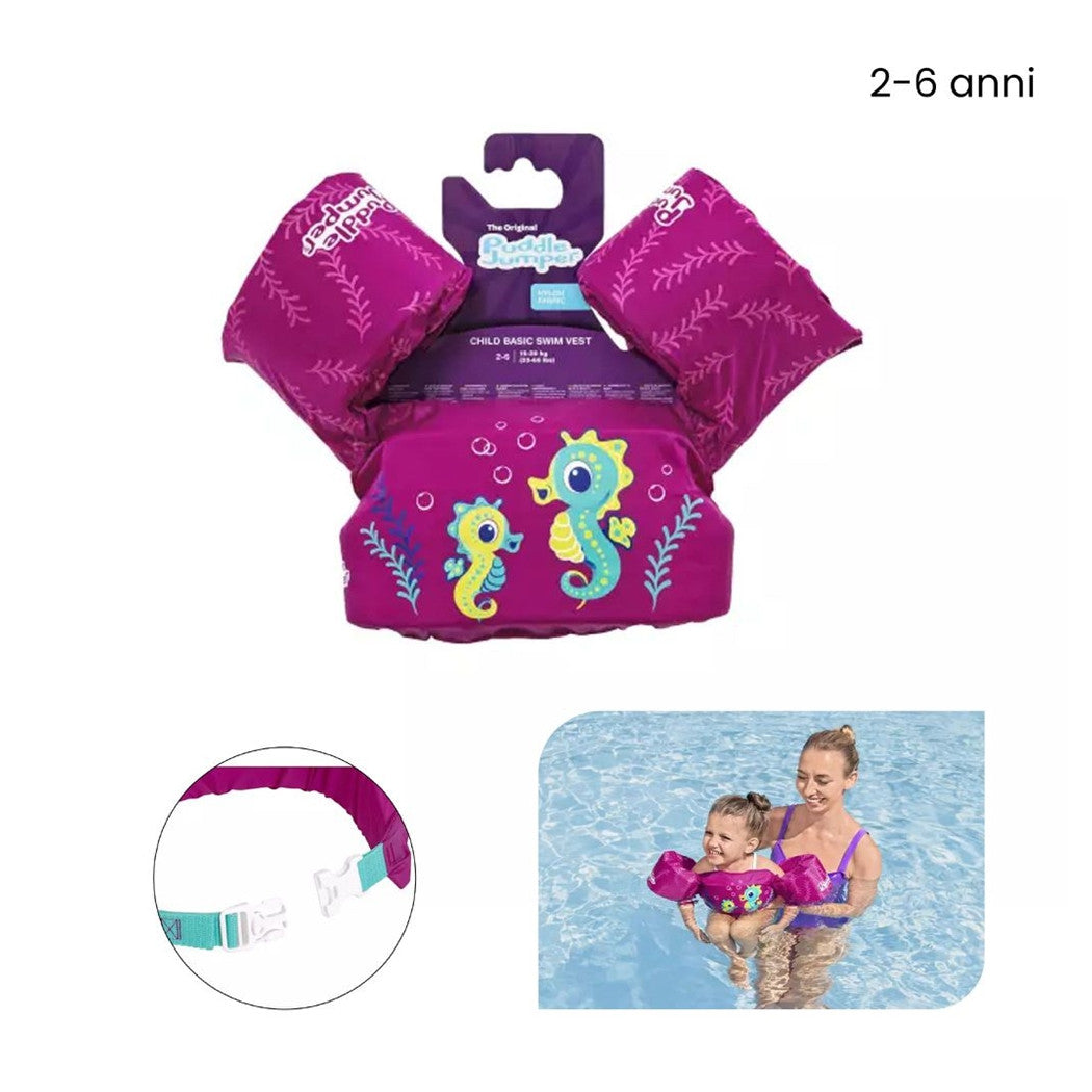 Trade Shop - Gilet Salvagente Per Bambini Cavallucci Marini Giubbotto Galleggiante Con Braccioli 90136 -