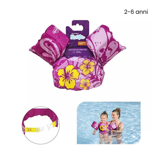Trade Shop - Gilet Salvagente Per Bambini Fiori Tropicali Giubbotto Galleggiante Con Braccioli 90144 -