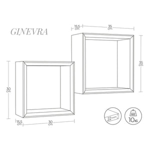 Set di 2 Mensole da Muro Modello GINEVRA, Cubi Arredo, Mensole Cubo, Cubi da Parete, Cubi Portaoggetti. Misure 35x35 p15.5 cm, e 30x30 p15.5 cm. Finitura  NERO - MADE IN ITALY