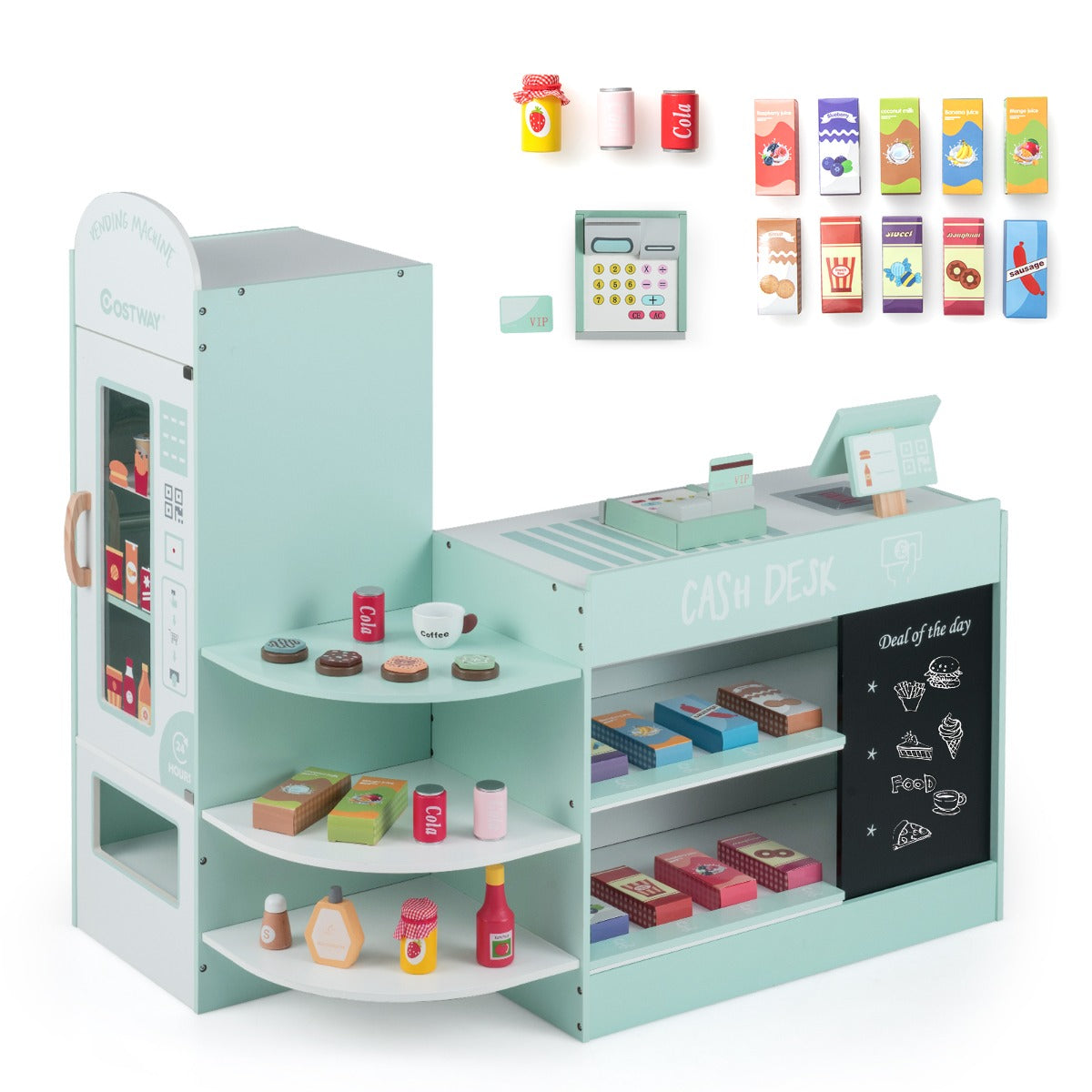 Negozio alimentare per bambini con cassa macchina pos distributore automatico, Set di giocattoli supermercato Verde-Case e cucine giocattoli
