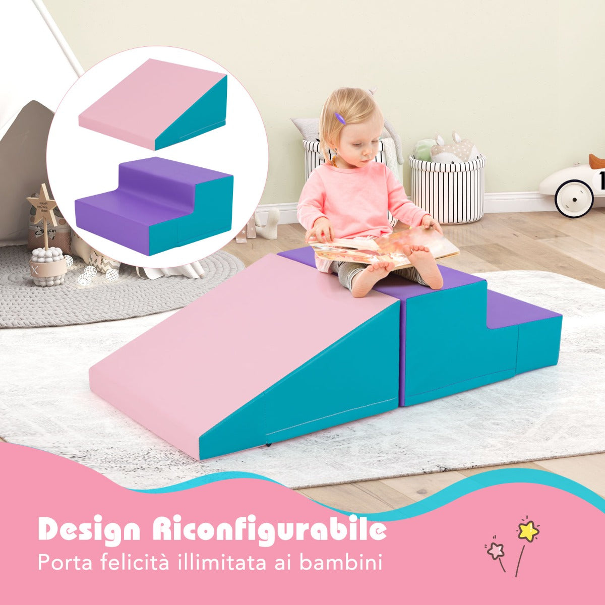 Set di gioco 2 pezzi morbido per gattonare e arrampicare, Blocchi di schiuma per gioco interno Viola-Giocattoli educativi