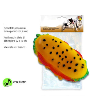 Giocattolo Per Cani Animali Forma Panino Con Suono In Vinile 22x12cm Vari Colori         