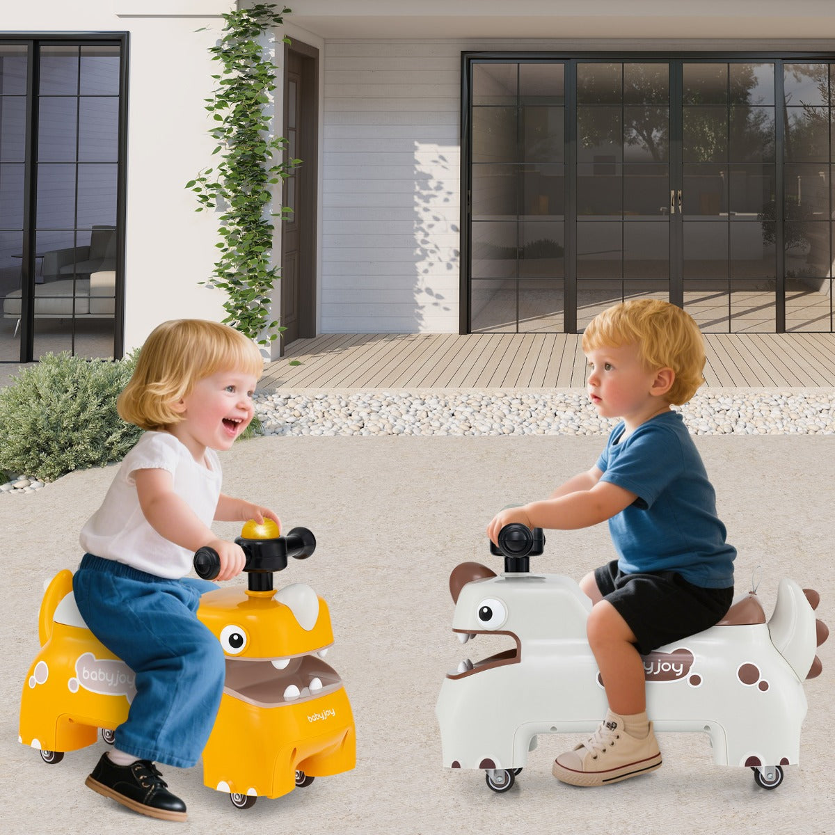 Auto da corsa seduta a stare con spazio nascosto musica e clacson con 4 ruote-Giocattolo cavalcabile per bambini da passeggio a spinta Giallo