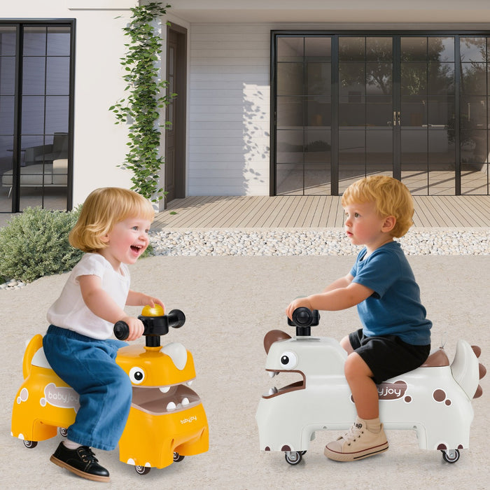 Auto da corsa seduta a stare con spazio nascosto musica e clacson con 4 ruote-Giocattolo cavalcabile per bambini da passeggio a spinta Giallo