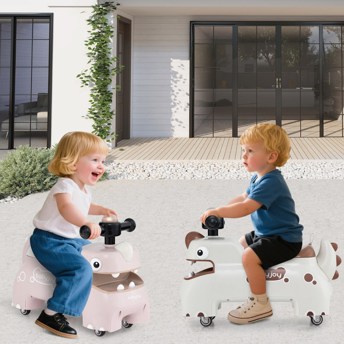 Auto da corsa seduta a stare con spazio nascosto musica e clacson con 4 ruote-Giocattolo cavalcabile per bambini da passeggio a spinta Bianco