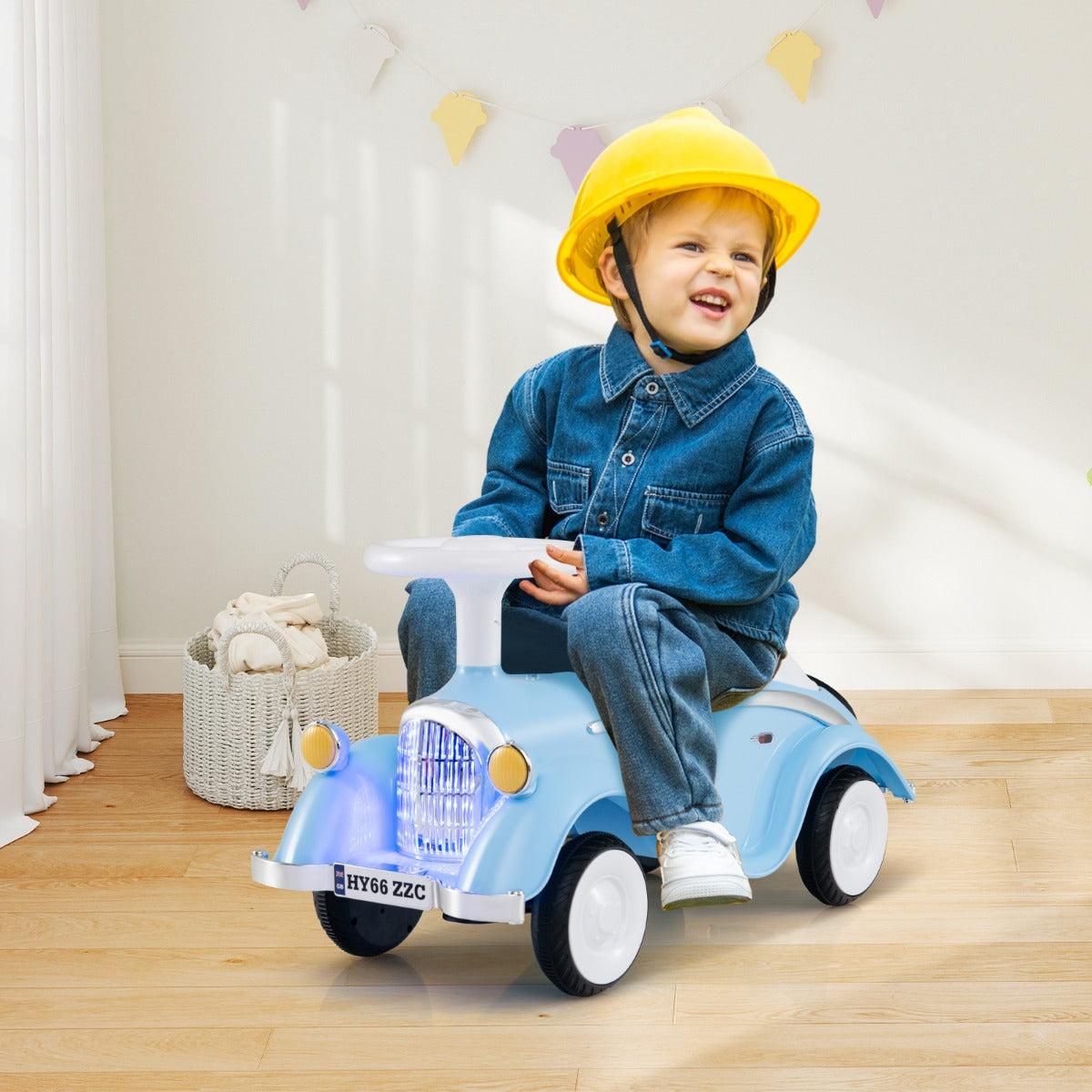 Giocattolo da cavalcare per bambini 19 a 36 mesi, Fari a LED e spazio portaoggetti sotto il sedile Azzurro-Biciclette e tricicli