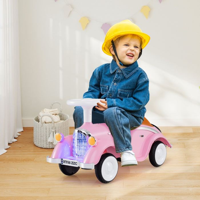 Giocattolo da cavalcare per bambini 19 a 36 mesi, Fari a led e spazio portaoggetti sotto il sedile Rosa-Biciclette e tricicli