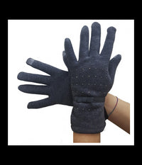 Guanti Tessuto Cotone Donna Grigio Fiocco Glitter Taglia 8 1/2 Gloves Fodera         