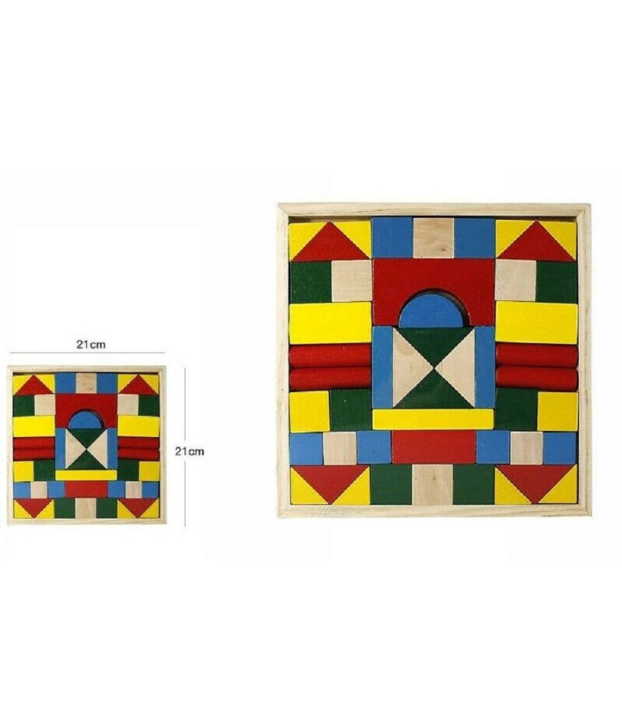 Gioco Costruzioni In Legno Colorato Educativo Per Bambini Bimbi 48 Pezzi         