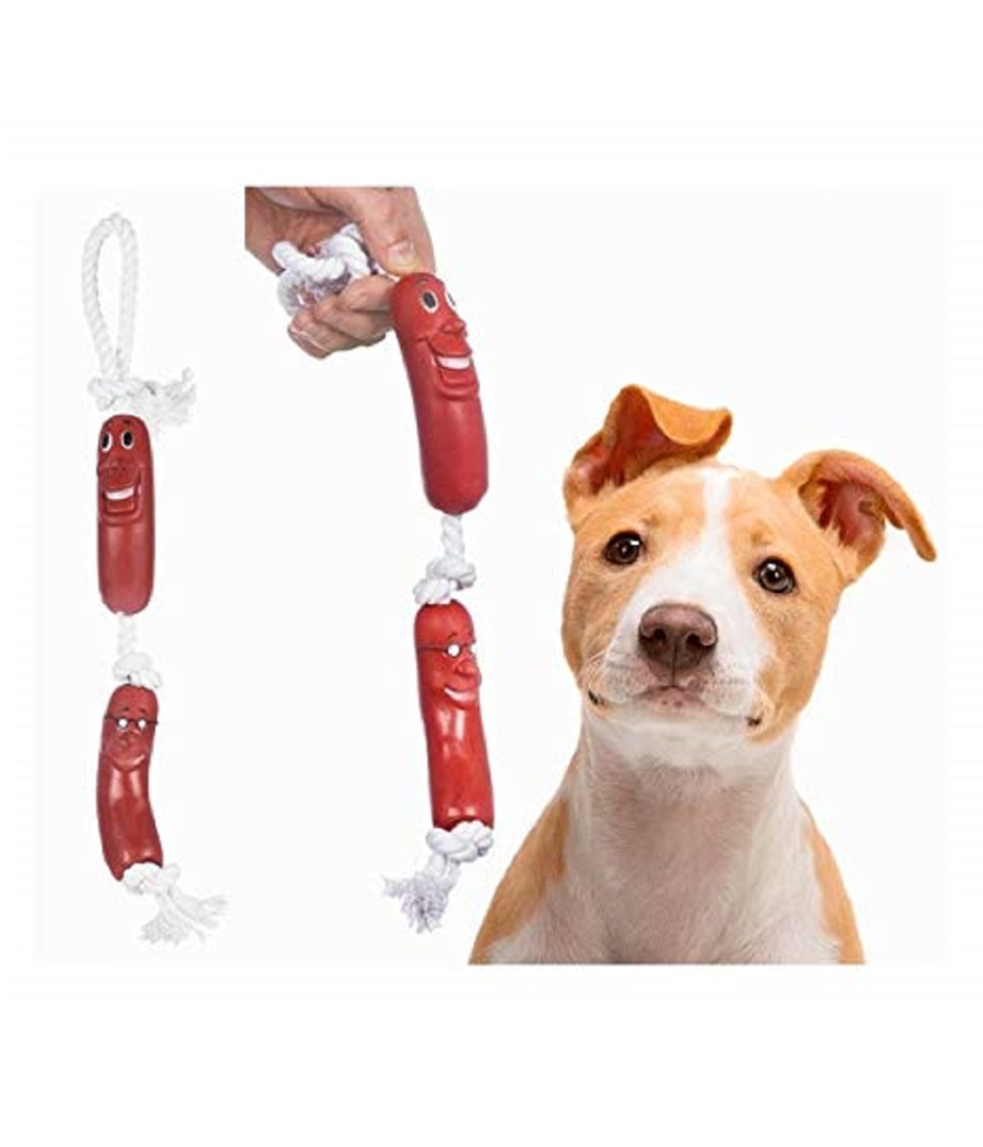 Gioco Fune Corda 2 Salsicce Con Faccine Per Cane Giocattolo Gatto Masticare Denti         