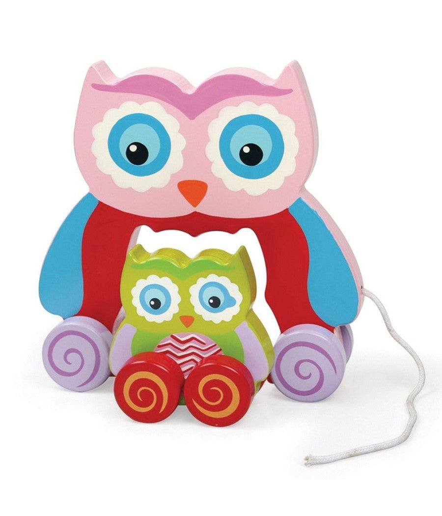 Gioco Gufetto Legno Trainabile Gufo Giocattolo Per Bambini Da Tirare 18cm Rosa         