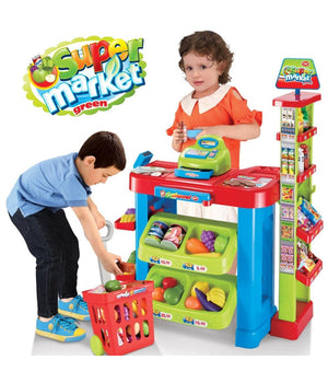Gioco Supermarket Negozio Per Bambini Con Registratore Di Cassa E Trolley Spesa         