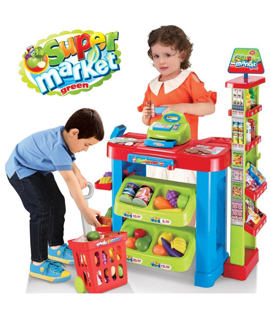 Gioco Supermarket Negozio Per Bambini Con Registratore Di Cassa E Trolley Spesa         