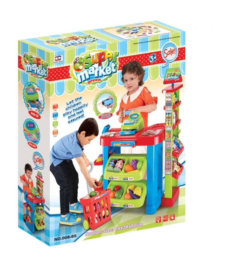 Gioco Supermarket Negozio Per Bambini Con Registratore Di Cassa E Trolley Spesa         