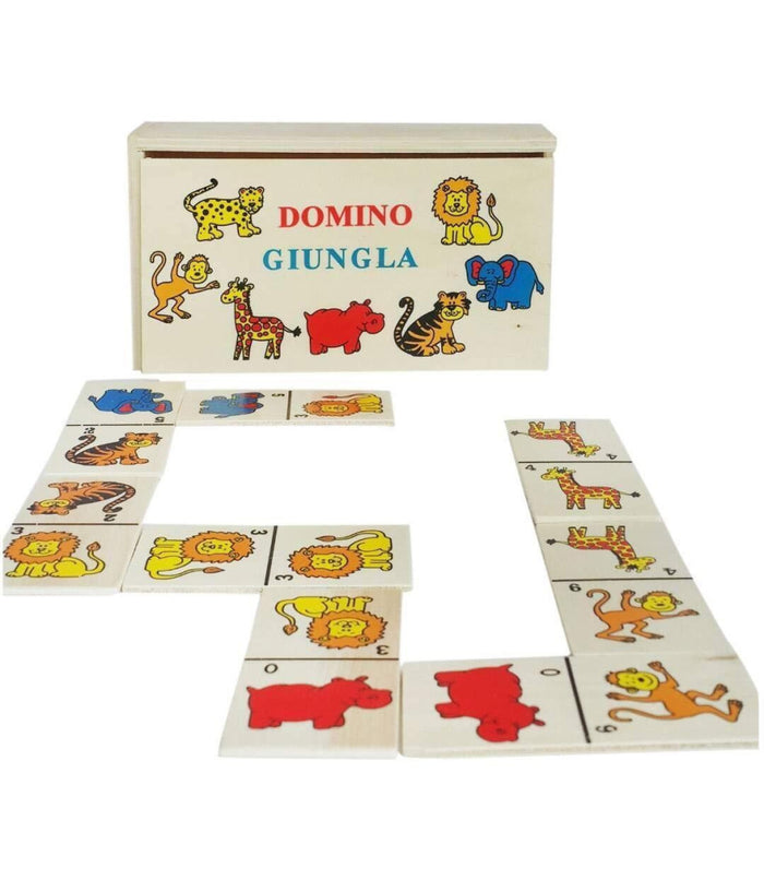Gioco Tavolo Società  Domino Animali Con Scatola In Legno Giochi Di Carte         