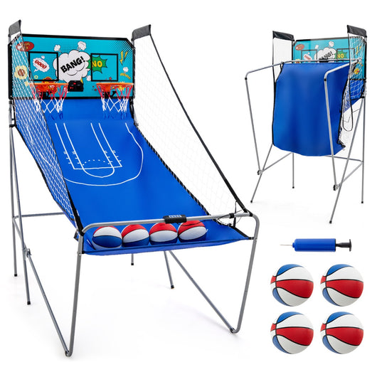 Gioco arcade da basket a doppio tiro per casa, Gioco da basket pieghevole con 8 modalit¨¤ di gioco suono arcade Azzurro-Giocattoli sportivi