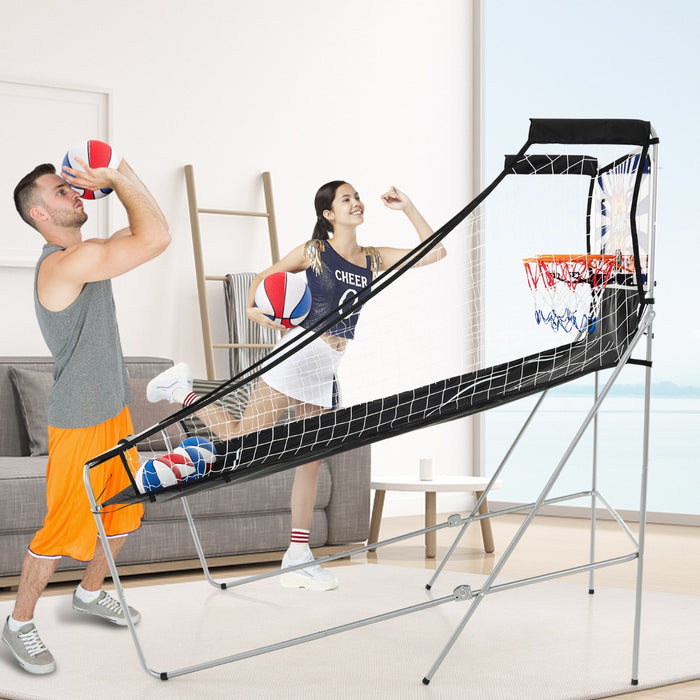 Gioco arcade da basket a doppio tiro per casa, Gioco da basket pieghevole con 8 modalit¨¤ di gioco suono arcade Rosso-Giocattoli sportivi