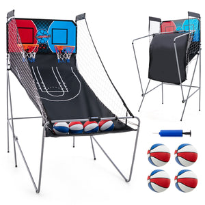 Gioco arcade da basket a doppio tiro per casa, Gioco da basket pieghevole con 8 modalit¨¤ di gioco suono arcade Rosso-Giocattoli sportivi