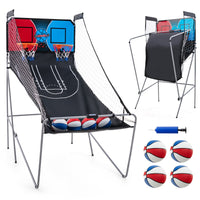 Gioco arcade da basket a doppio tiro per casa, Gioco da basket pieghevole con 8 modalit¨¤ di gioco suono arcade Rosso-Giocattoli sportivi