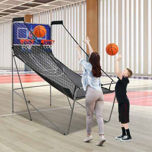 Gioco arcade di pallacanestro a doppio tiro pieghevole-Macchina da pallacanestro con punteggio elettronico Blu-Giocattoli sportivi