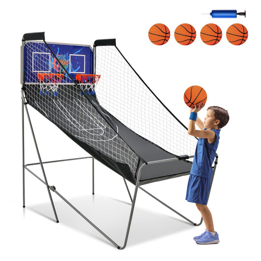 Gioco arcade di pallacanestro a doppio tiro pieghevole-Macchina da pallacanestro con punteggio elettronico Blu-Giocattoli sportivi