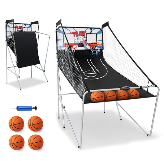 Gioco arcade di pallacanestro a doppio tiro pieghevole, Macchina da pallacanestro con punteggio elettronico Bianco-Giocattoli sportivi