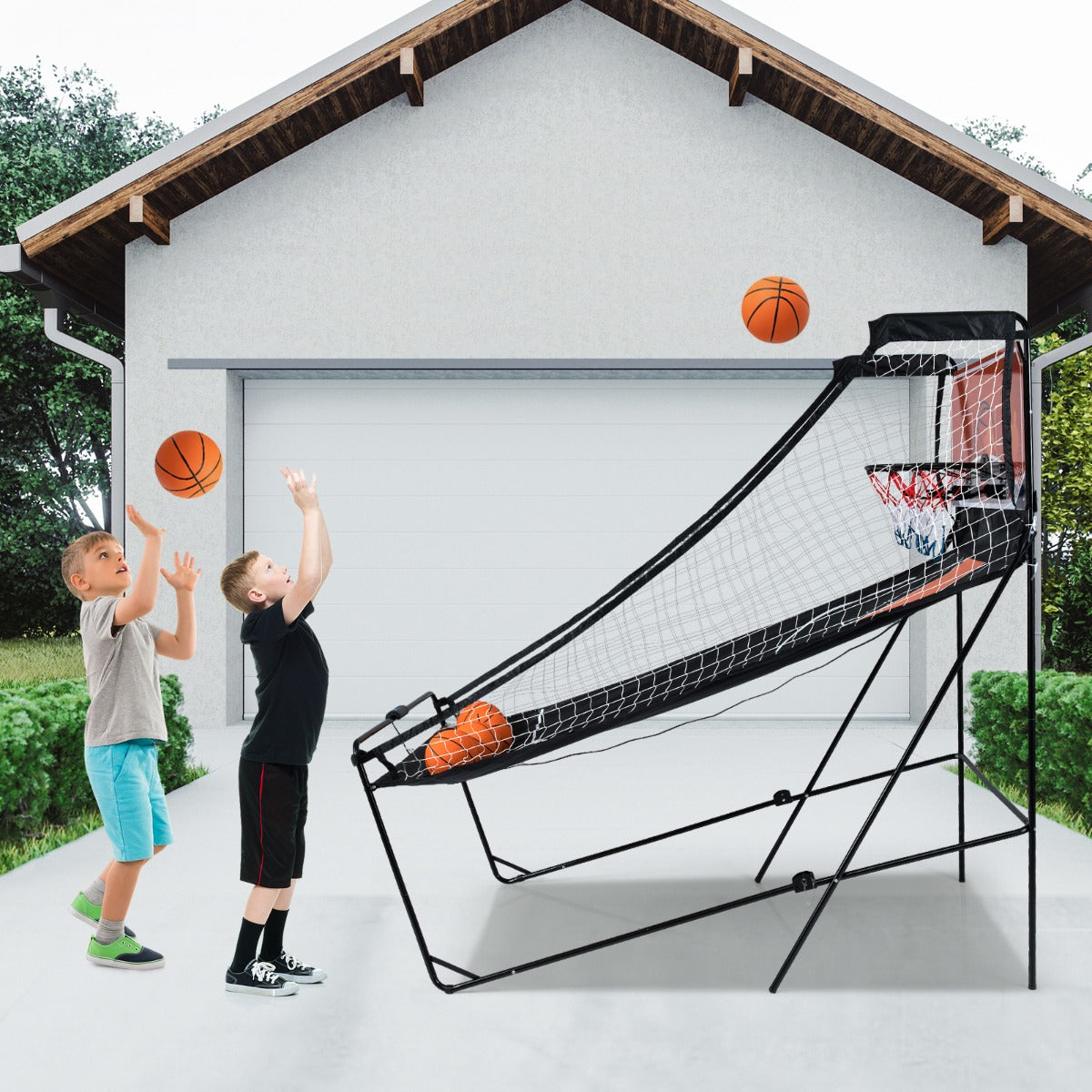 Gioco da arcade basket pieghevole macchina per canestro da basket per bambini con 8 modalit¨¤, Gioco arcade basket a doppio-Giocattoli sportivi