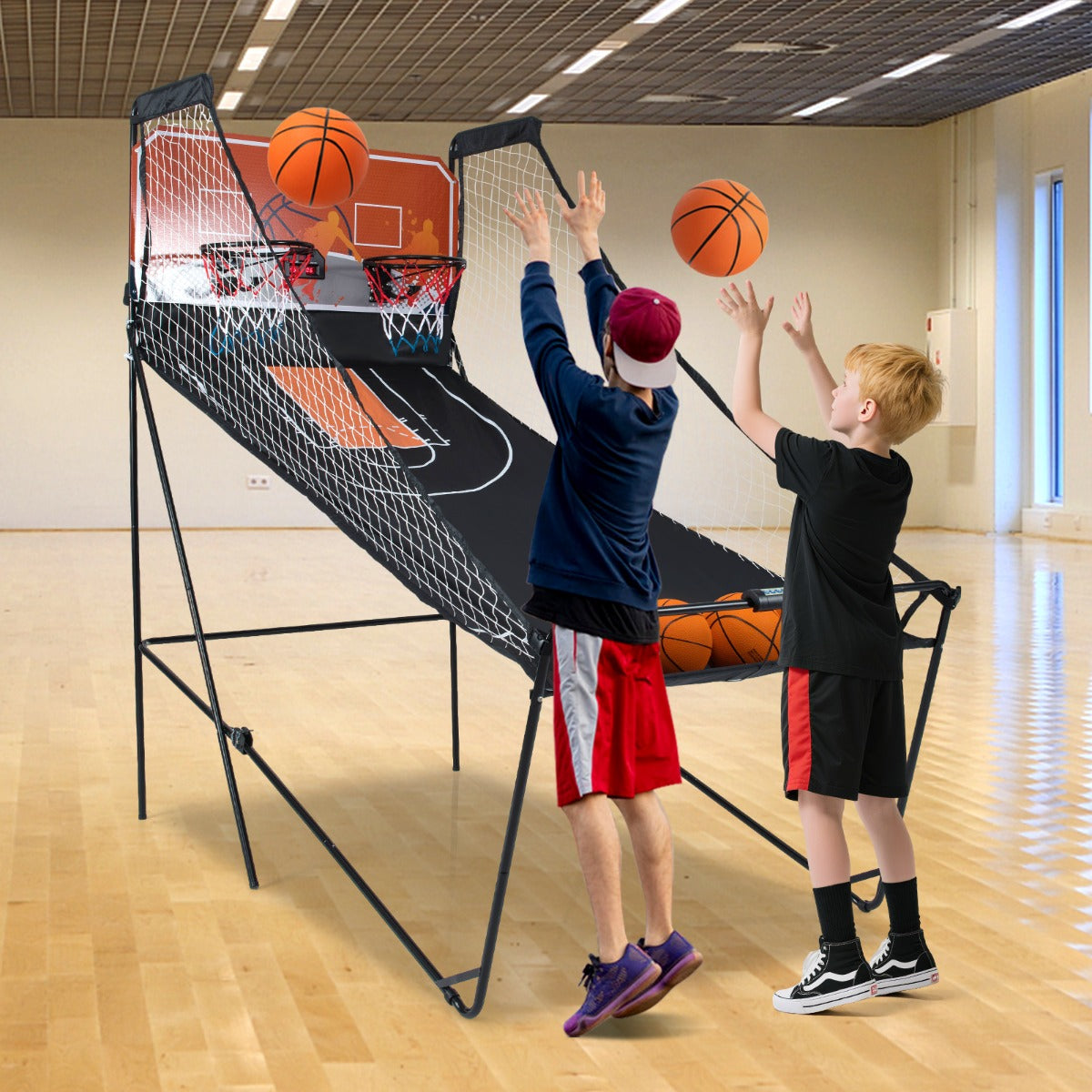 Gioco da arcade basket pieghevole macchina per canestro da basket per bambini con 8 modalit¨¤, Gioco arcade basket a doppio-Giocattoli sportivi