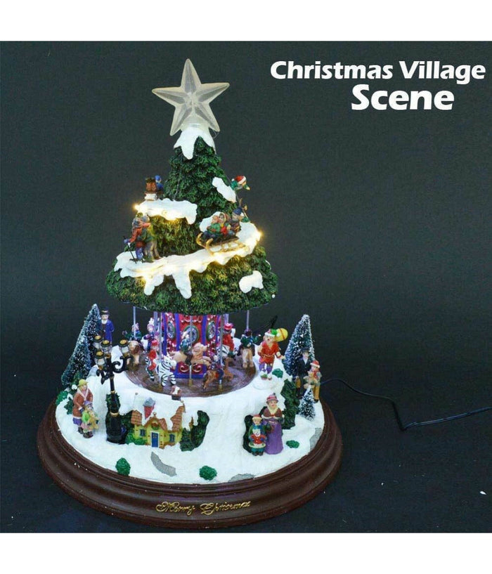 Giostrina Forma Albero Di Natale Animato Innevato Con Movimento Luci E Suoni         