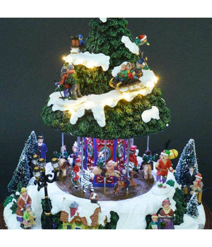 Giostrina Forma Albero Di Natale Animato Innevato Con Movimento Luci E Suoni         