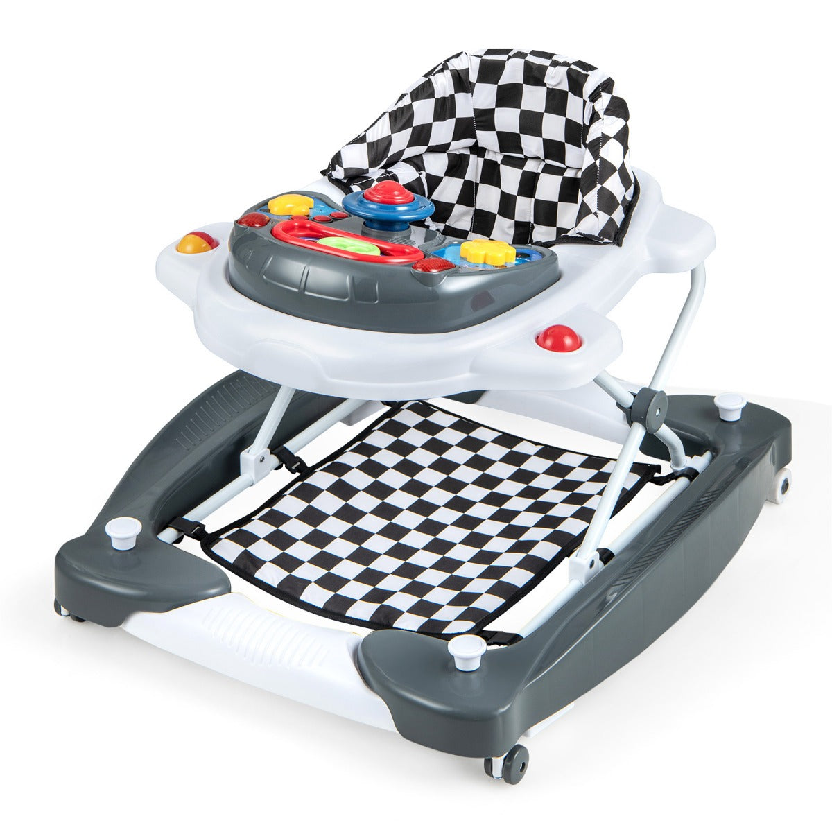 Girello per bambini con altezza regolabile vassoio musicale rimovibile, Centro attivit¨¤ per bambini di 6+ mesi Grigio-Primi passi