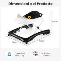 Girello pieghevole per bambini con 3 altezze regolabili sedile imbottito, Centro attivit¨¤ per beb¨¨ in piedi Nero-Primi passi