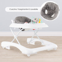 Girello pieghevole per bambini con 3 altezze regolabili sedile imbottito, Centro attivit¨¤ per beb¨¨ in piedi Grigio-Primi passi