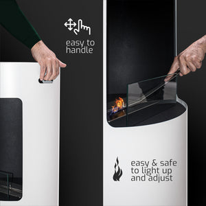 Giulio Cesare - Caminetto a bioetanolo da terra con 1 bruciatore da 1.5L. Camino a bioetanolo da appoggio in acciaio inox e vetro temperato. Colore Bianco. Ø40x80 cm