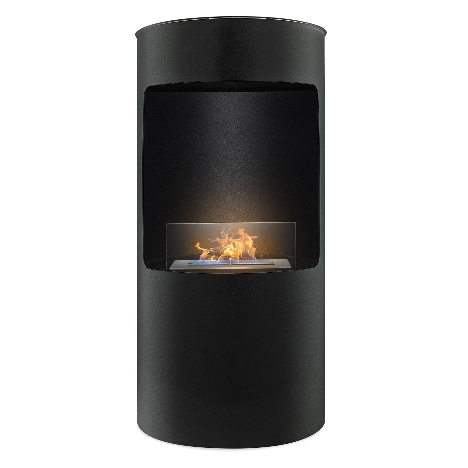 Giulio Cesare - Caminetto a bioetanolo da terra con 1 bruciatore da 1.5L. Camino a bioetanolo da appoggio in acciaio inox e vetro temperato. Colore Nero. Ø40x80 cm