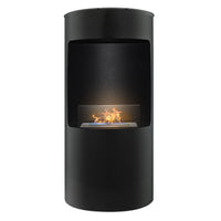 Giulio Cesare - Caminetto a bioetanolo da terra con 1 bruciatore da 1.5L. Camino a bioetanolo da appoggio in acciaio inox e vetro temperato. Colore Nero. Ø40x80 cm