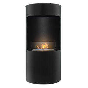Giulio Cesare - Caminetto a bioetanolo da terra con 1 bruciatore da 1.5L. Camino a bioetanolo da appoggio in acciaio inox e vetro temperato. Colore Nero. Ø40x80 cm