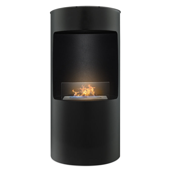 Giulio Cesare - Caminetto a bioetanolo da terra con 1 bruciatore da 1.5L. Camino a bioetanolo da appoggio in acciaio inox e vetro temperato. Colore Nero. Ø40x80 cm