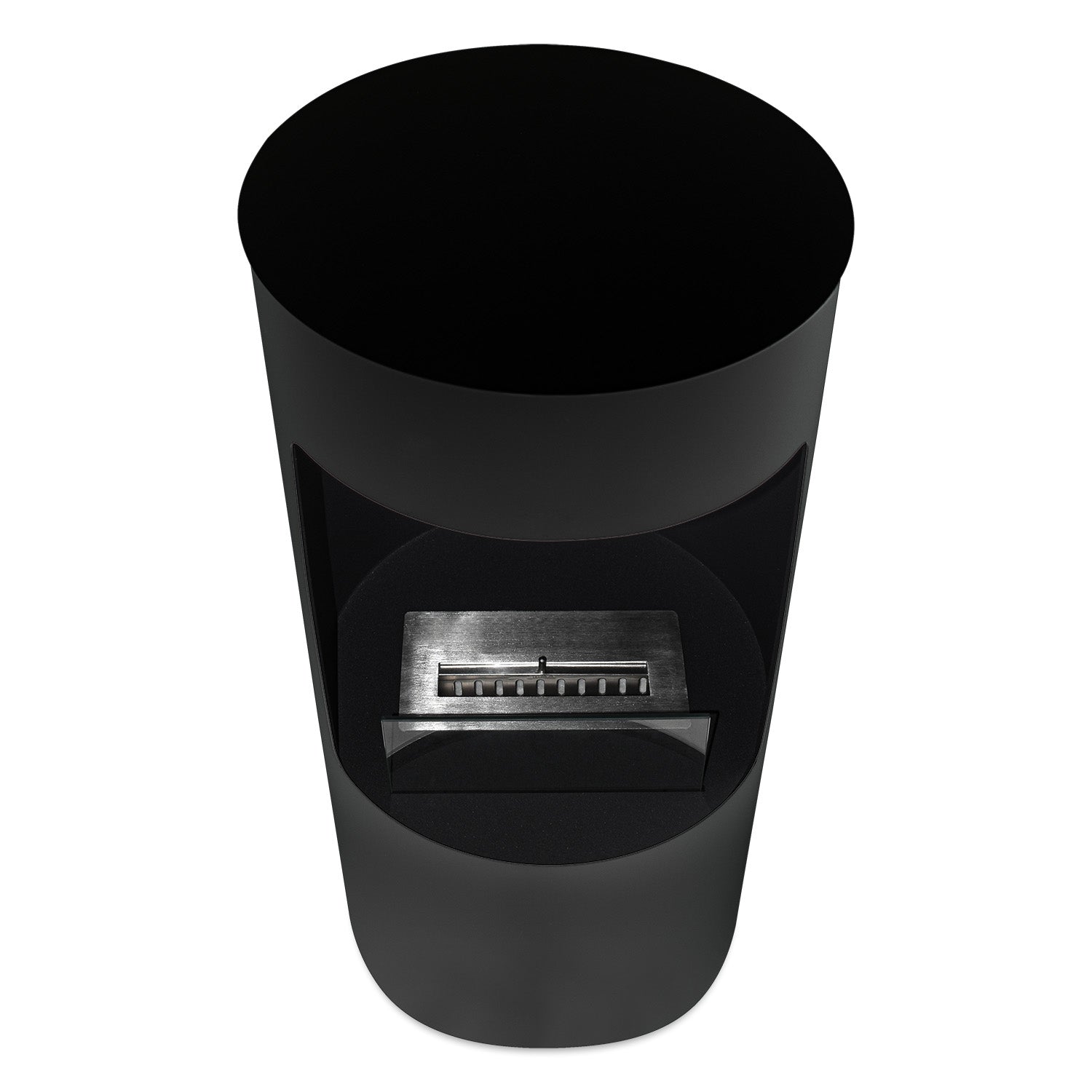 Giulio Cesare - Caminetto a bioetanolo da terra con 1 bruciatore da 1.5L. Camino a bioetanolo da appoggio in acciaio inox e vetro temperato. Colore Nero. Ø40x80 cm