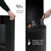 Giulio Cesare - Caminetto a bioetanolo da terra con 1 bruciatore da 1.5L. Camino a bioetanolo da appoggio in acciaio inox e vetro temperato. Colore Nero. Ø40x80 cm